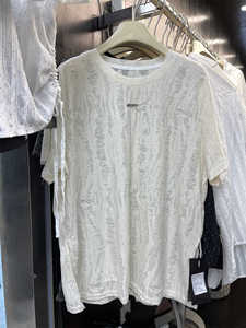 欧货灰色圆领破洞短袖T恤女ins宽松复古小众设计感独特别致上衣潮