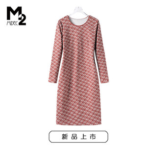 M2女装2024年春新款大码修身显瘦中年妈妈长袖针织羊毛连衣裙