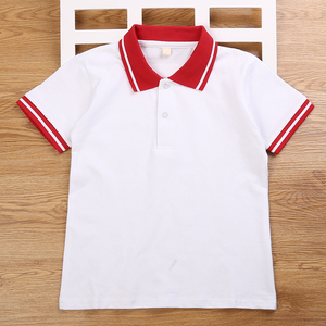 夏装T恤儿童上衣男童女童小学生校服半袖纯棉POLO衫男孩红色衣领
