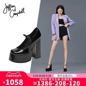 美国Jeffrey Campbell玛丽珍女鞋黑色超高跟厚底搭扣粗跟单鞋新款