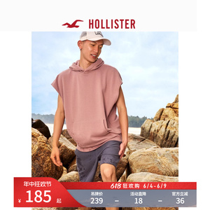 Hollister24春夏新款美式宽松毛圈布无袖帽衫卫衣T恤男KI322-4088