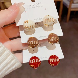 韩国直送 MIU家爆款 ins风925银针简约字母半球耳钉 轻奢甜美耳环