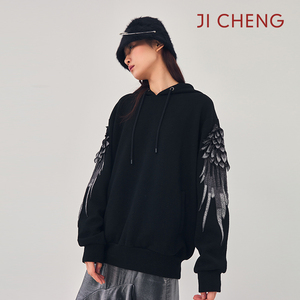 Ji Cheng中国设计师原创吉承金银线翅膀连帽男女套头卫衣长袖2360