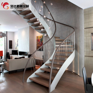 浩达玻璃旋转艺术楼梯室内整体楼梯欧式卷板钢木定制DIY家用现代