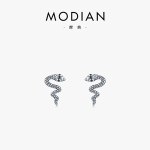 ModianS925纯银耳环女异域灵蛇耳钉蛇形嘻哈庞克复古风男耳饰新品