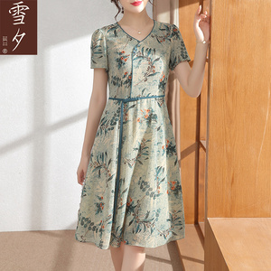 年轻妈妈夏装中国风旗袍裙子中年女中老年气质大码短袖遮肚连衣裙
