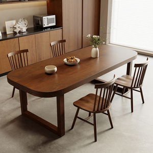 实木餐桌椅组合套装北欧风经典款圆角吃饭桌现代简约长方形家用桌