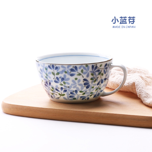 日本进口美浓烧餐饮具汤汁杯茶杯咖啡杯 日式小清新花卉杯子