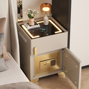 智能床头柜保险箱2024新款简约现代卧室家用实木轻奢床边小型柜子
