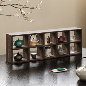 博古架实木新中式摆件茶杯收纳架小型桌面置物架茶具九宫格多宝阁