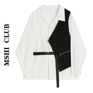 MSHI CLUB个性衬衫西装马甲两件套装女春装休闲宽松衬衣马夹外套