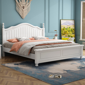 月来馨美式轻奢实木床双人床1.8米主卧现代简约1.5米白色储物床