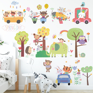 墙贴动物卡通可爱森林童话大象小熊兔子贴纸宝宝房间幼稚园早教