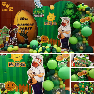 植物大战僵尸主题生日派对布置绿色宝宝宴幼儿园男孩生日展板气球