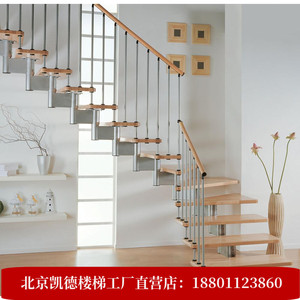 北京钢木楼梯定制室内阁楼复式欧式美式新中式轻奢现代实木楼梯