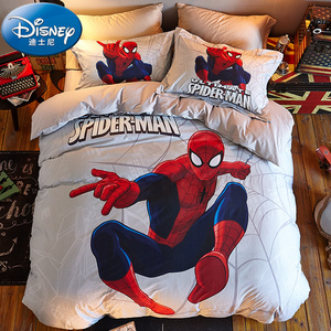 迪士尼漫威全棉儿童四件套床上用品纯棉蜘蛛侠卡通被套被罩三件套