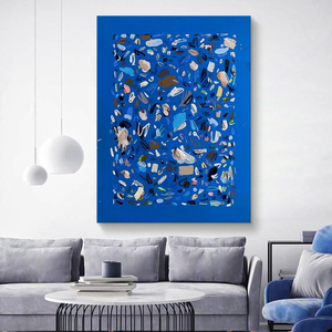 克莱因蓝色客厅纯手绘抽象油画玄关肌理轻奢约高端装饰挂画竖版