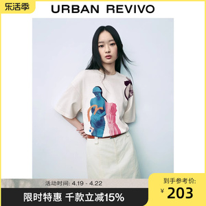 UR2024春季新款女装都市休闲创意个性印花圆领宽松T恤UWU440037