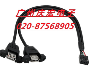 2口USB2.0带耳朵/杜邦2.54/2*5P USB带螺丝孔 USB档板不带铁片线