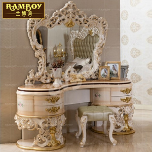 别墅宫廷家具欧式实木雕花梳妆台法式奢华化妆台卧室化妆桌镜凳子