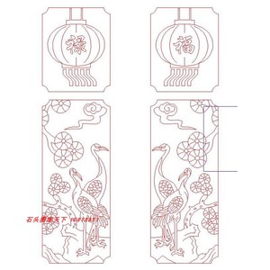 灯笼福禄字仙鹤栏杆石雕柱子松鹤线雕cad精雕图文泰plt电脑雕刻图