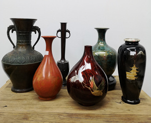 日本回流铜器铜花瓶禅意仿古轻奢花瓶摆件复古客厅桌面日式插花