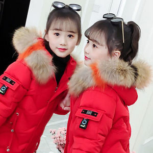 女童冬装羽绒棉衣外套2023新款韩版儿童加厚中长款红色棉袄拜年服
