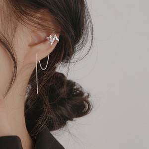 925银闪电耳线耳骨夹一体式女长款心电图流苏气质高级感耳坠耳夹