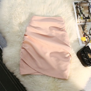 不规则半身裙女小个子春季2023新款设计感褶皱a字短裙粉色包臀裙