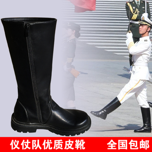 男女款护旗靴升旗手高筒皮靴骑士马术表演阅兵靴长筒日本兵靴子