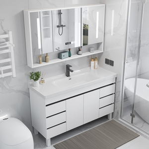 北欧智能落地浴室柜组合简约现代卫生间镜柜卫浴洗手盆柜智能镜柜