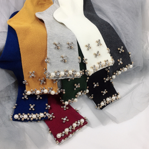 珠珠袜子女韩国堆堆袜带珍珠纯棉韩版复古长袜秋冬日系个性堆堆袜