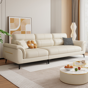 2024新款真皮沙发意式轻奢小户型客厅直排沙发奶油风组合布艺沙发