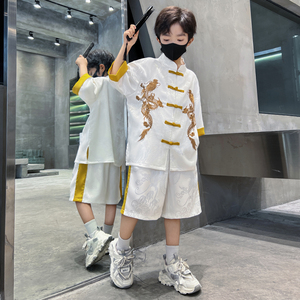 男童夏装中国龙汉服套装2024新款古风唐装民族服装中式薄款两件套