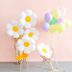 韩系ins小雏菊铝膜气球宝宝生日拍照道具装饰白色花朵蛋黄花汽球