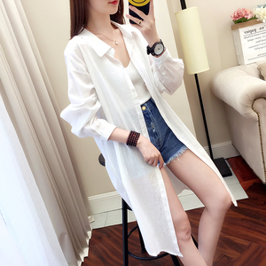 白色防晒衣女款夏季2023新款条纹衬衫韩版宽松薄款中长款外套上衣
