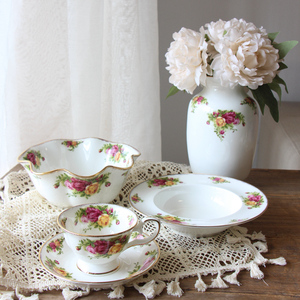 金边玫瑰骨瓷咖啡杯英式下午茶茶具咖啡具西餐餐具盘子碗意面盘