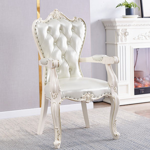 欧式实木椅子公主书桌椅美式真皮简约家用靠背舒适餐椅单人扶手椅