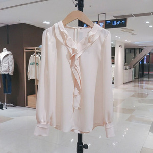 ANAM韩代春季新款女装大码显瘦浪漫荷叶领百搭通勤雪纺衬衫X2L017