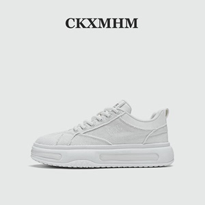 CKXMHM夏季厚底小白鞋男款透气韩版文艺帆布鞋贝壳包头时尚增高鞋