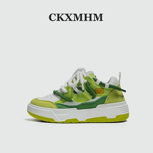 CKXMHM潮牌男士牛仔帆布鞋白绿时尚多巴胺老爹鞋街头百搭厚底潮鞋