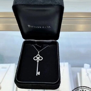 二手真品️️99新TIFFANY蒂芙尼18k白金皇冠钻石钥匙项链超值现货