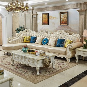 欧式真皮转角沙发L型拐角贵妃组合轻奢美式实木客厅7字形家具套装