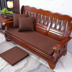 四季纯色亚麻实木沙发垫坐垫加厚红木长椅加硬海绵垫子防滑可拆洗