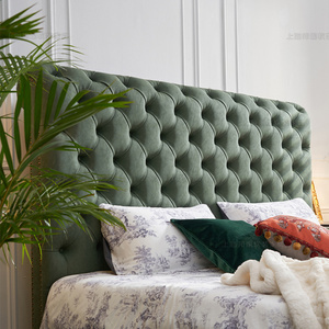法式复古高背软包大床民宿复古家具美式轻奢墨绿色布艺拉扣双人床