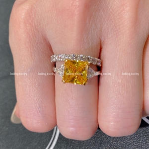 香港专柜代购 英国carat london 公主方 2克拉 人造黄钻戒指 欧美