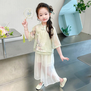 女小童夏季套装汉服唐代复古两件套女孩2024新款中国风新中式衣服