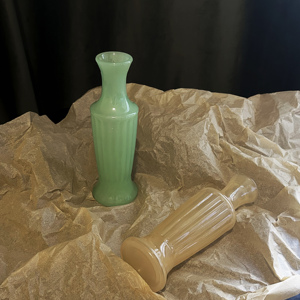 一枚橙 复古中古vintage玻璃绿玉奶黄玉色花瓶插花摆件温润玉净瓶