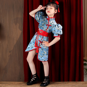 女童礼服中国风旗袍高端儿童模特走秀晚礼服国潮改良潮服演出服冬