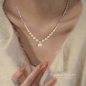 Dior迪奥联名碎银子项链女款高级感银饰2024新款爆款珍珠吊坠轻奢